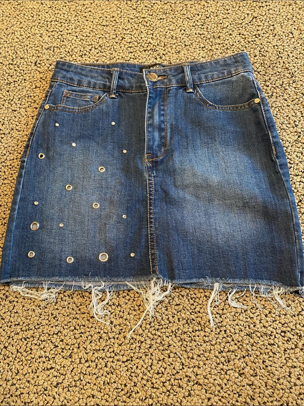 Black Label Blue Denim Mini Skirt with Eyelet Detail
